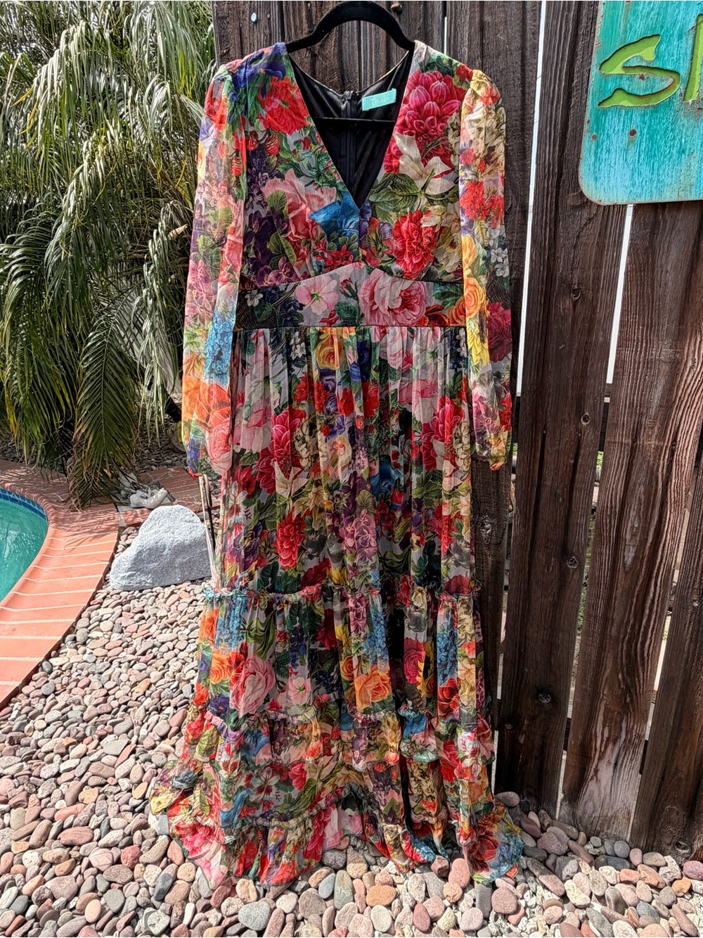 Sheer Floral Maxi Dress with V-Neck - Multicolor